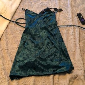Emerald Crushed Velvet Wrap Dress